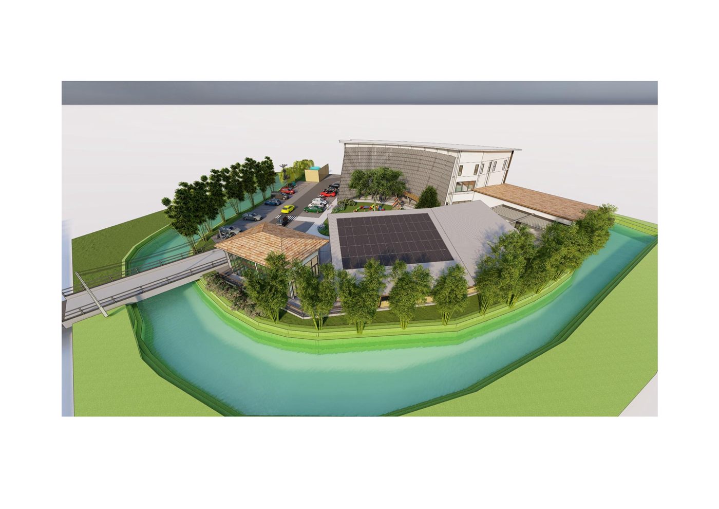 Aerial architectural rendering of the plaza