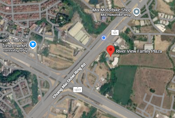 Map showing RIVER VIEW family plaza marked in red
